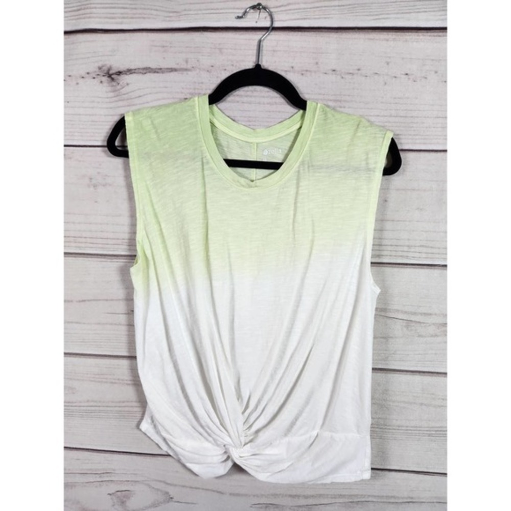 Zella Womens Tank Top Twist Front Sleeveless Crew Neck Pullover Green Size M
